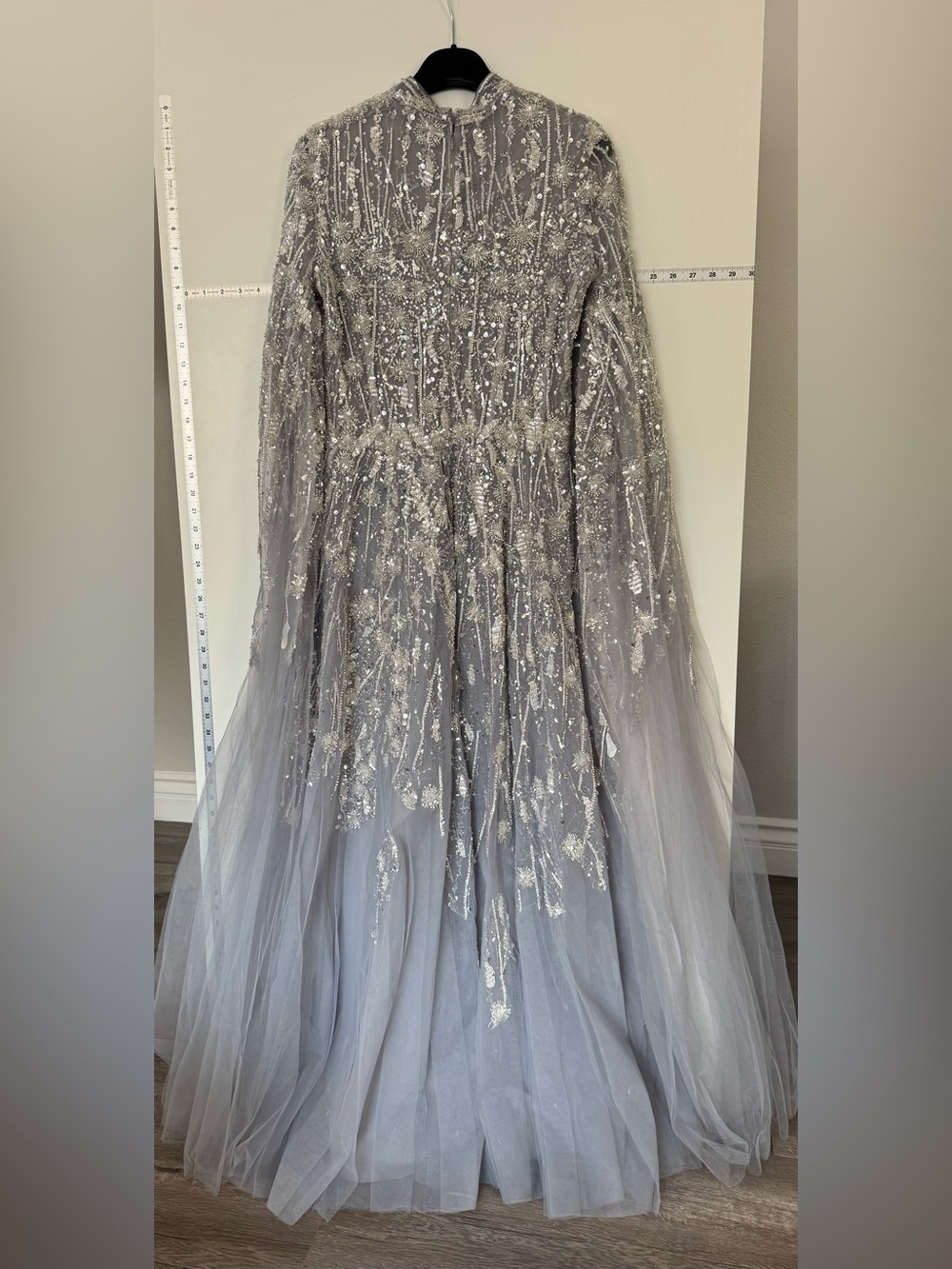Azzure Couture Silver Embellished Gown- Size 8-Beaded Tulle Evening Dress - Picture 5 of 13
